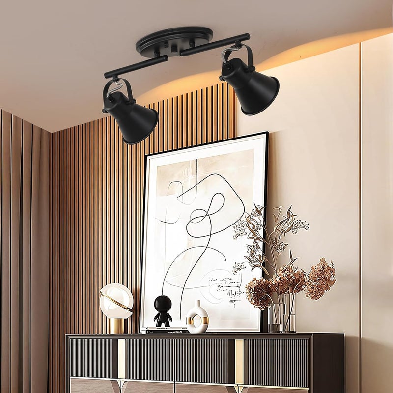 SEEBLEN 2 Light Track Lighting Ceiling, Industrial Directional Ceiling Spot Light Fixture,Black Flush Mount Ceiling Light for Kitchen, Living Room, Hallway, Bathroom, Cabinet, Etc. - Image 4